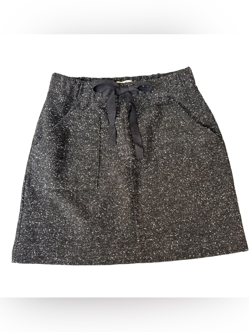 Women's LOFT Black Speckled dark Academia Drawstring Pocket Skirt Sz S